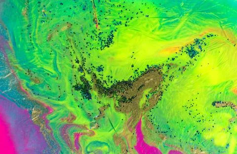 Neon colored marble pattern with golden glitter. Fluorescent liquid background Stock Illustration