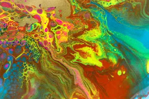 Neon colored marble pattern with golden glitter. Fluorescent liquid background Stock Illustration