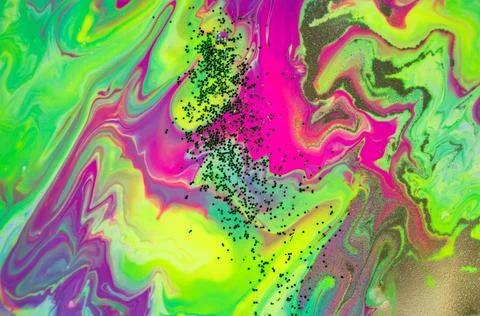 Neon colored marble pattern with golden glitter. Fluorescent pink and yellow Stock Illustration