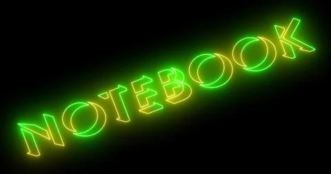 Neon-colored notebook word text illustration with a glowing neon-colored ou.. Stock Illustration