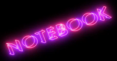 Neon-colored notebook word text illustration with a glowing neon-colored ou.. Stock Illustration