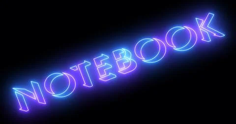 Neon-colored notebook word text illustration with a glowing neon-colored ou.. Stock Illustration