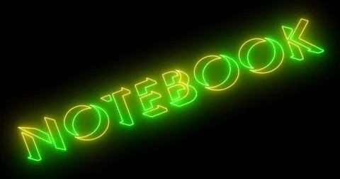 Neon-colored notebook word text illustration with a glowing neon-colored ou.. Stock Illustration