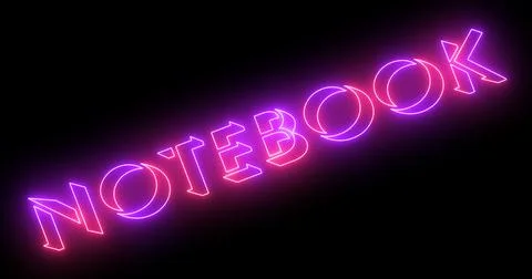 Neon-colored notebook word text illustration with a glowing neon-colored ou.. Stock Illustration