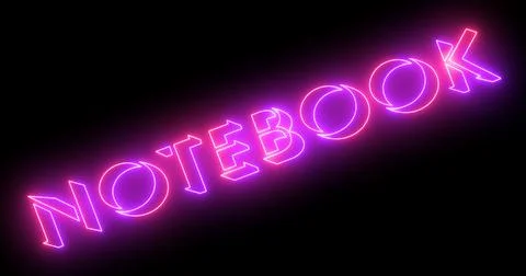 Neon-colored notebook word text illustration with a glowing neon-colored ou.. Stock Illustration