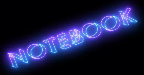 Neon-colored notebook word text illustration with a glowing neon-colored ou.. Stock Illustration