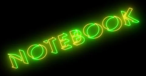 Neon-colored notebook word text illustration with a glowing neon-colored ou.. Stock Illustration