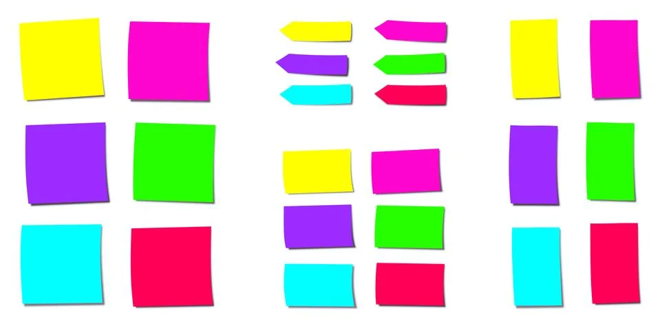 Neon Colored Sticky Notes Fluorescent Colors Papers Memos Illustration