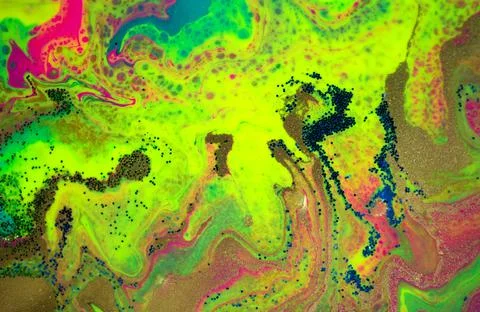 Neon colored wave marble pattern with gold, blue and green glitter. Stock Stock Illustration