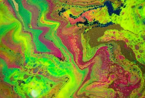 Neon colored wave marble pattern with gold, blue and green glitter. Stock Stock Illustration