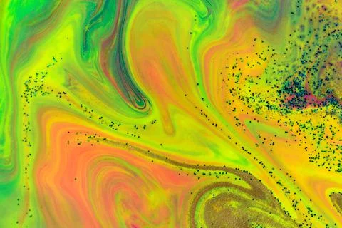 Neon colored wave marble pattern with gold, blue and green glitter. Stock Stock Illustration