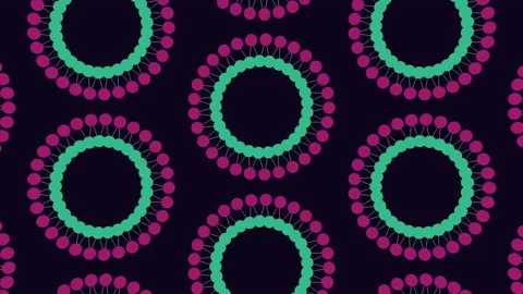Neon colorful circles pattern with dots and lines on blue gradient Video stock 199329158