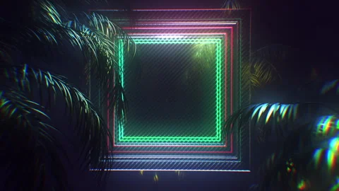 Neon Colorful Rectangle Surrounded By Palm Trees Loop Stock-Footage 269559744