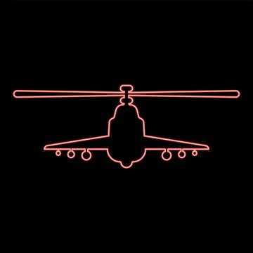 Neon combat helicopter attack military concept view front red color vector .. Illustrazione stock