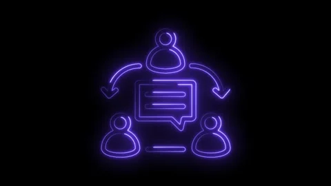 Neon communication network animation displaying teamwork discussion and Stock Footage 322963592