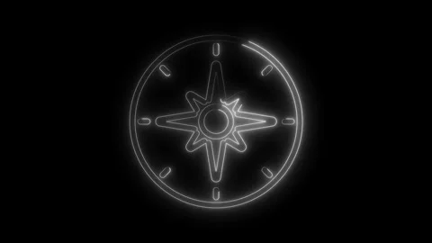 Neon compass animation glows in the dark indicating navigation and directio.. Stock Footage 309292368