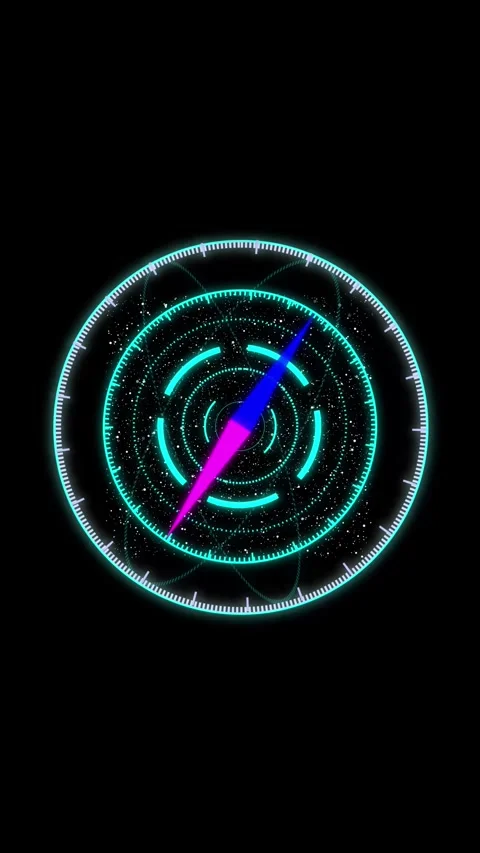 Neon compass hud interface digital radar screen rotating pointer space star.. Stock Footage 321722110