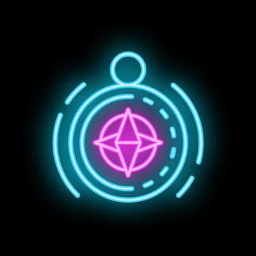 Neon compass icon glowing on dark background Stock Illustration