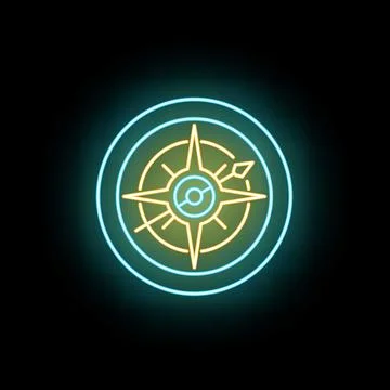 Neon compass rose finding direction for exploration Stock Illustration
