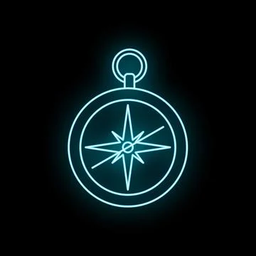 Neon compass rose icon glowing in the dark Illustrazione stock