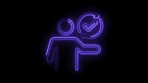 Neon complete icon process animation on black background depicting workflow.. Stock Footage 345997167