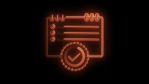 Neon complete task calendar icon animation shiny orange glow on black backg.. Stock Footage 316673119