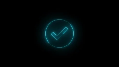 Neon completed solid icon glowing black background animation Video stock 289470800