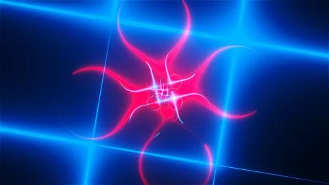 Neon composition with bright shapes like neon tunnel is in the dark space, 3d Illustrazione stock