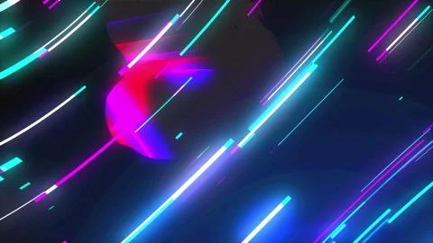 Neon composition with bright shapes like neon tunnel is in the dark space, 3d Illustrazione stock