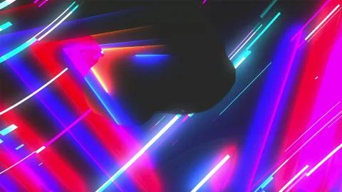 Neon composition with bright shapes like neon tunnel is in the dark space, 3d Stock Illustration