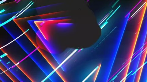 Neon composition with bright shapes like neon tunnel is in the dark space, 3d Stock Illustration