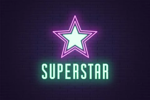Neon composition of glowing Superstar. Vector art Stock Illustration