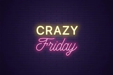 Neon composition of headline Crazy Friday. Text Illustrazione stock
