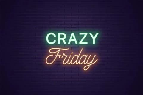 Neon composition of headline Crazy Friday. Text Stock Illustration
