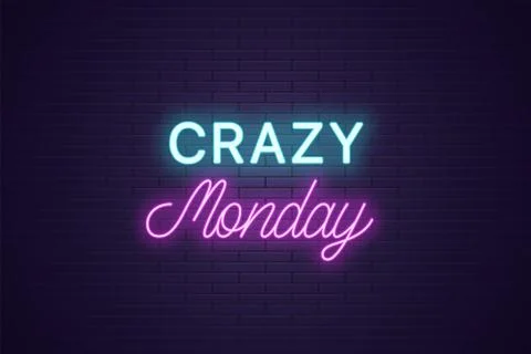 Neon composition of headline Crazy Monday. Text Illustrazione stock