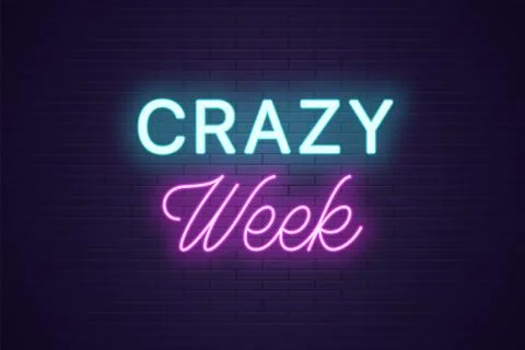 Neon composition of headline Crazy Week. Text Illustrazione stock