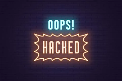 Neon composition of headline Oops Hacked. Text Stock Illustration