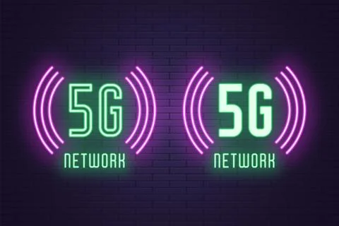 Neon composition set of 5G network technology Stock Illustration
