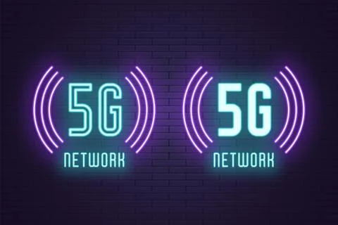Neon composition set of 5G network technology Stock Illustration