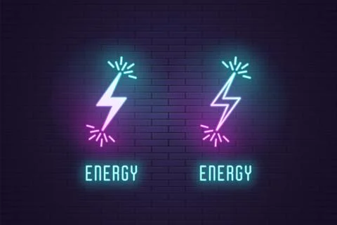 Neon composition set of Lightning bolt flash Stock Illustration