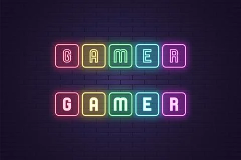 Neon composition of text Gamer. Vector headline 库存插图