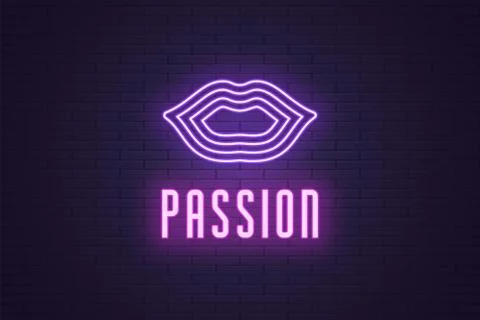 Neon composition of Woman lips. Vector glowing art Stock Illustration