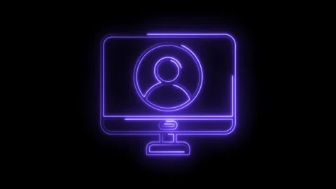 Neon computer avatar icon glowing on bla... | Stock Video | Pond5