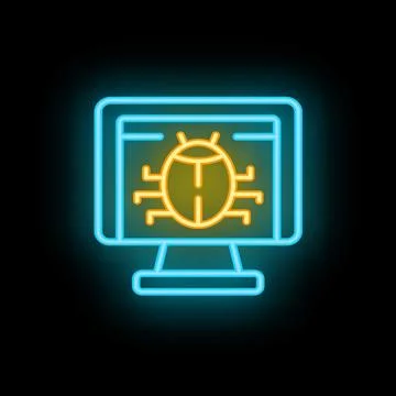 Neon computer bug showing website malware and hacking 스톡 일러스트