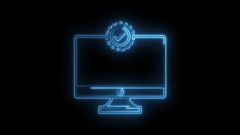 Neon computer with check mark icon repre... | Stock Video | Pond5