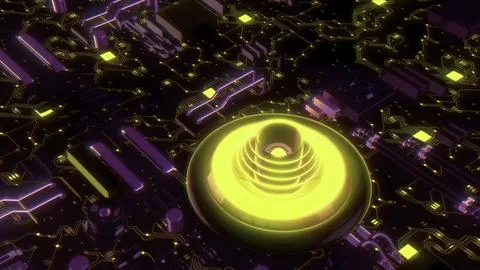 Neon Computer Chip System. Motion. Futuristic computer technology system with イラスト素材