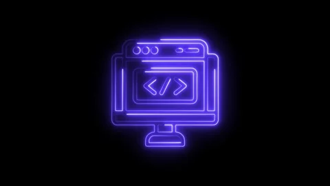 Neon computer with code glowing on dark background animation Stock Footage 308178178