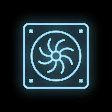 Neon computer cooler cooling fan glowing on black background Stock Illustration