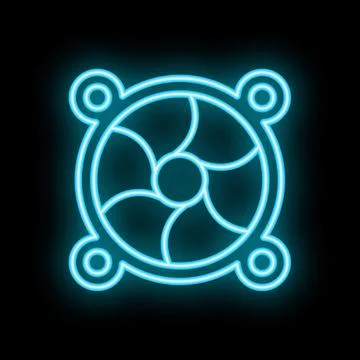 Neon computer cooler cpu cooling fan glowing icon symbol sign Illustrazione stock