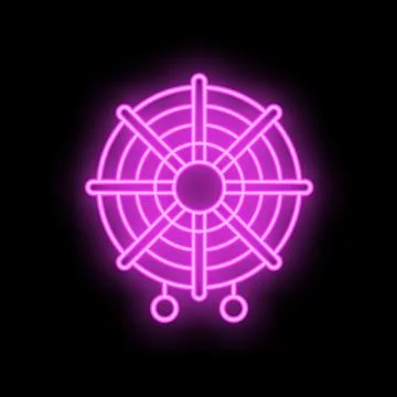 Neon computer cooler cpu fan cooling system icon glowing purple sign Illustrazione stock